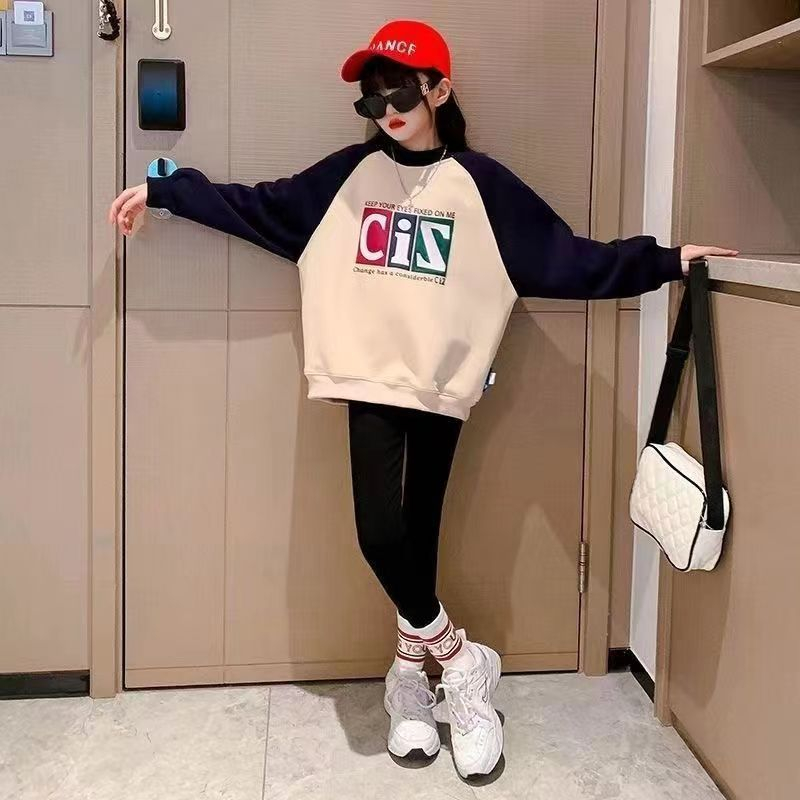 女童衛衣春秋季2023新款韓版洋氣中大童加絨加厚女孩長袖兒童上衣