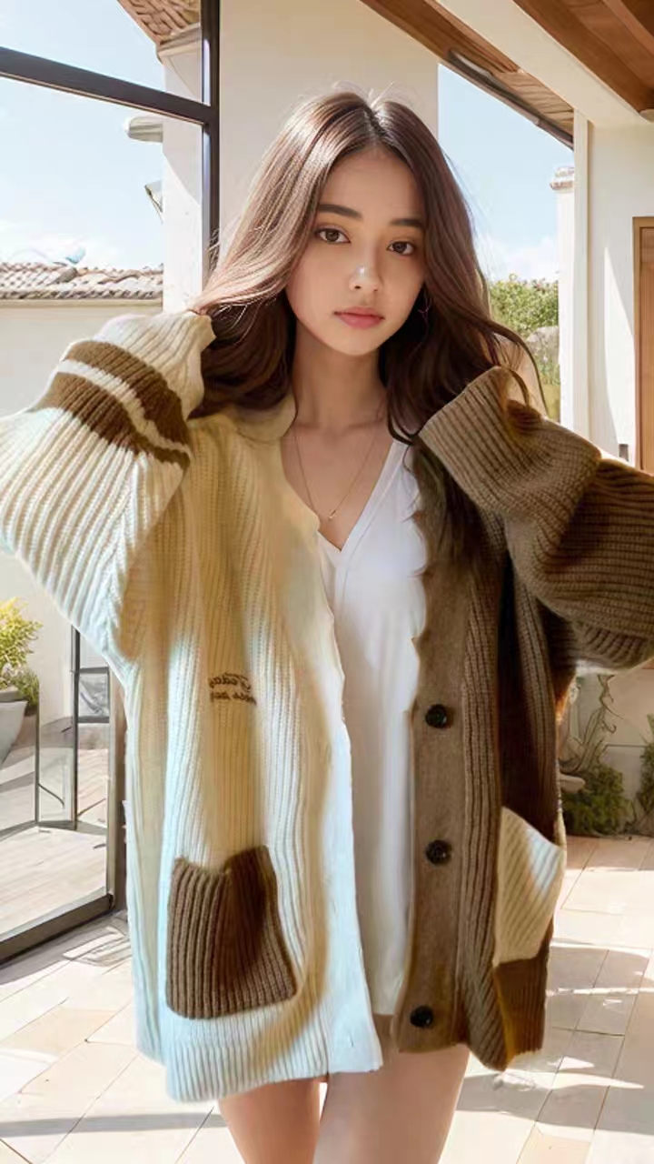 毛衣女拼接撞色設計感針織開衫小眾寬鬆慵懶韓版男女同款外套
