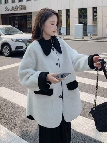 American retro college small fragrance style fur one-piece lamb wool coat for women autumn and winter new high-end jacket top