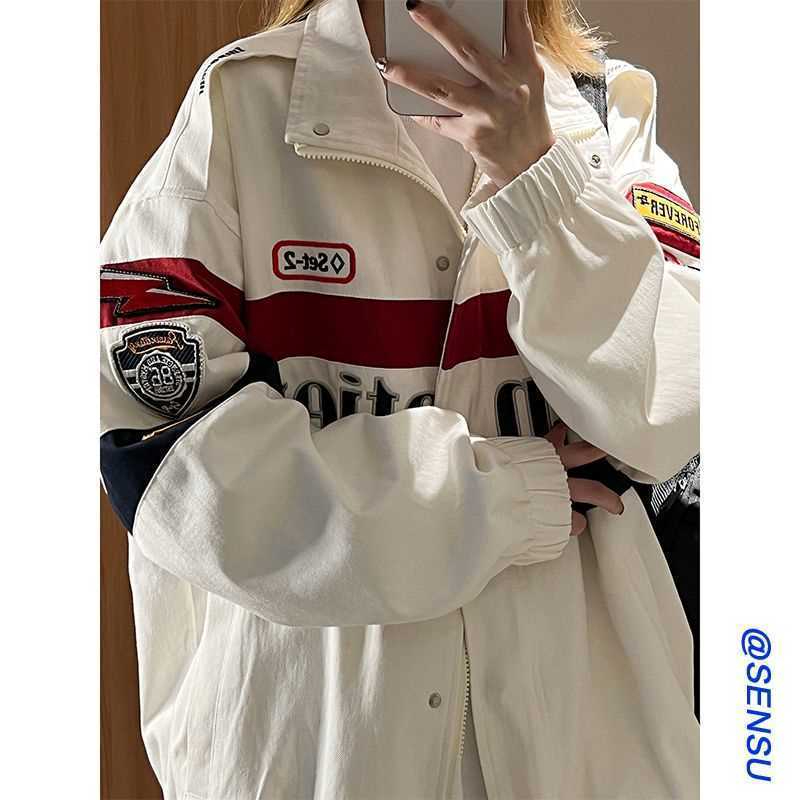 Aviator jacket women's spring and autumn baseball uniform retro Hong Kong style chic small man versatile work jacket