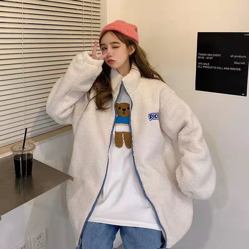 仿羊羔毛絨棉服新款秋冬季加厚保暖棉衣寬鬆韓版長袖外套女裝