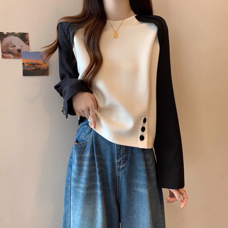 原版做工長袖T恤女2023打底衫胖mm顯瘦遮肚子洋氣設計感上衣
