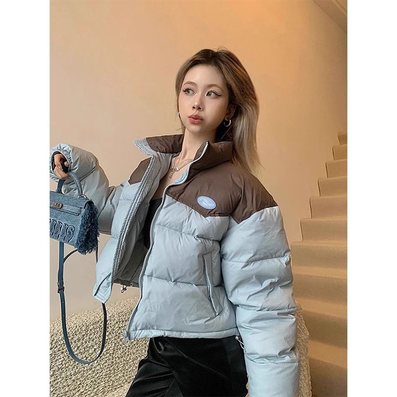 加厚棉服外套女冬季2023新款美式潮牌撞色拼接短款保暖棉衣棉襖潮