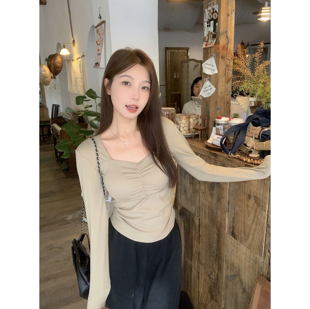Women's slim-fitting long-sleeved T-shirt with chest padding, inner top, autumn and winter 2023 new style
