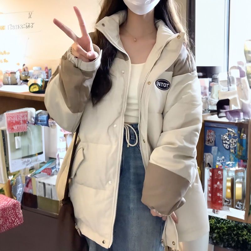 美式拼色甜美風棉服女學生冬季搶新ins寬鬆麵包服立領外套