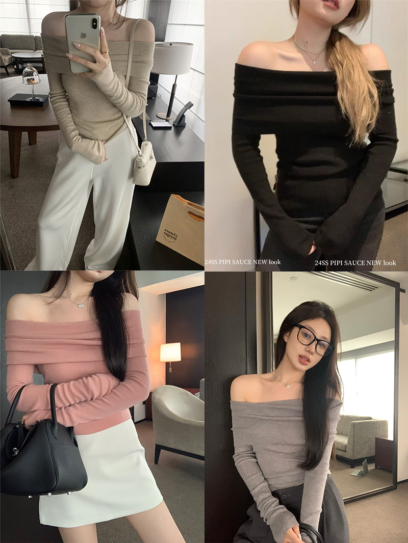40 counts Modal 260g rayon one-shoulder long-sleeved women's autumn slim fit and gentle temperament top