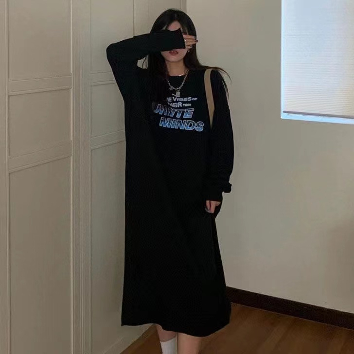 250克大衛衣冬季韓系慵懶風加絨加厚個性印花衛衣裙潮女