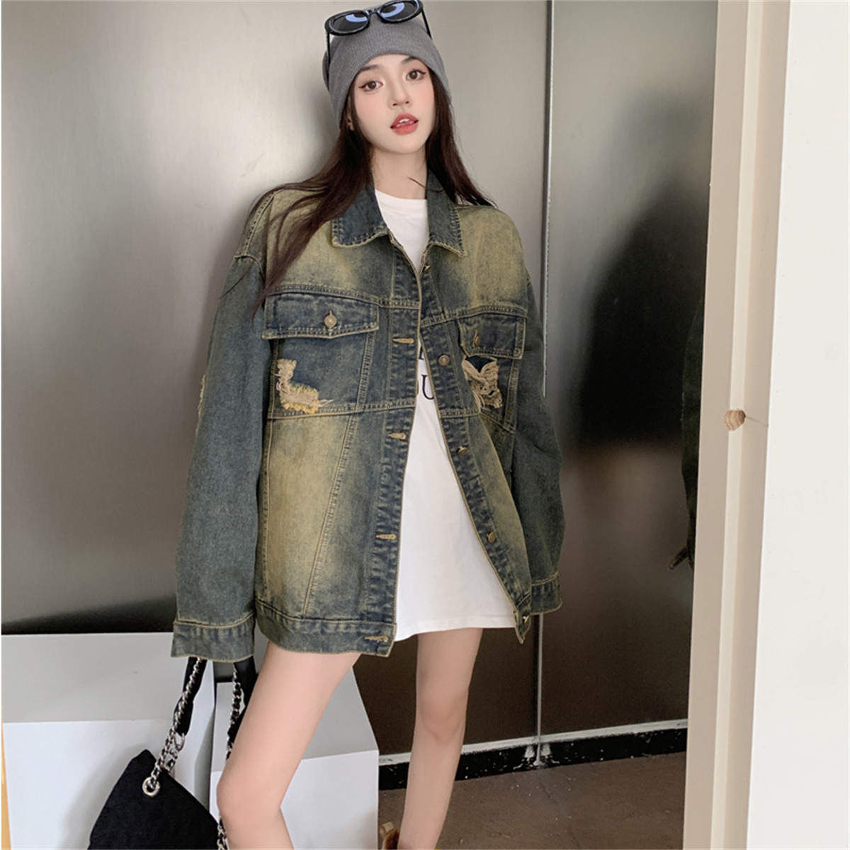 美拉德穿搭牛仔外套女秋冬高級感超好看獨特夾克上衣2023新款
