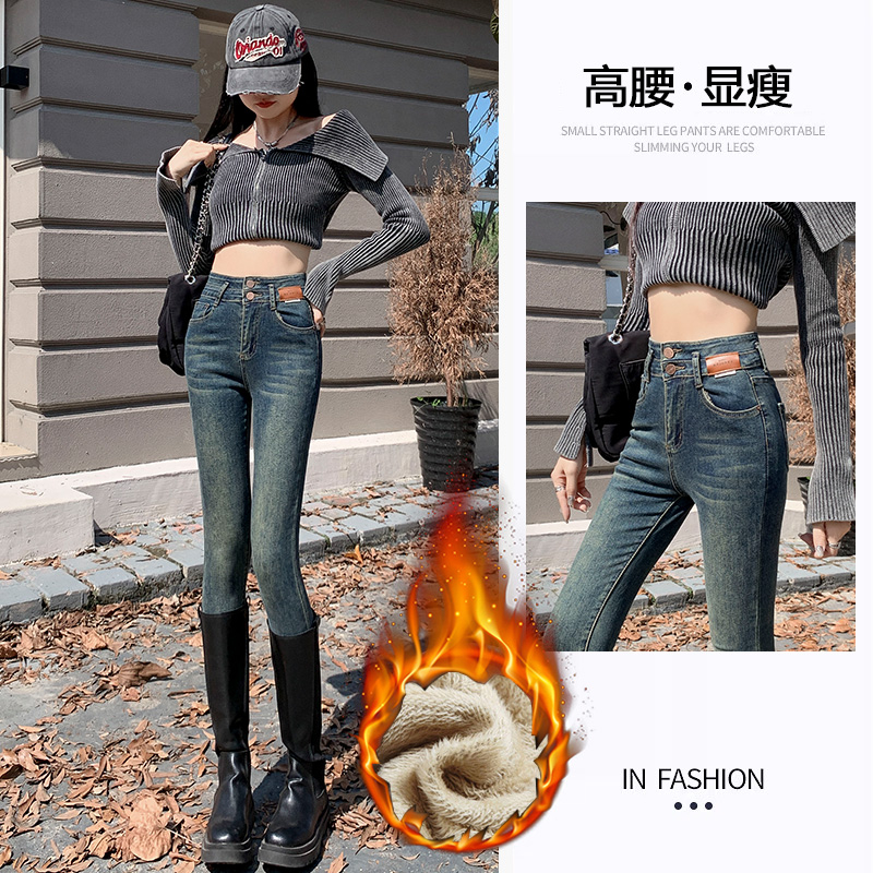 實拍2023秋冬季時尚新款設計感腰顯瘦個性排扣鉛筆褲子