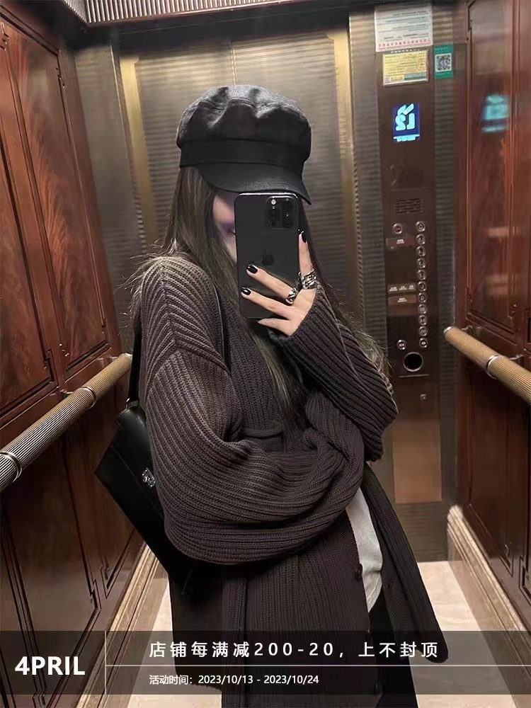 韓版新款巧克力美拉德 慵懶掛毛衣外套女寬鬆針織開衫秋冬2023