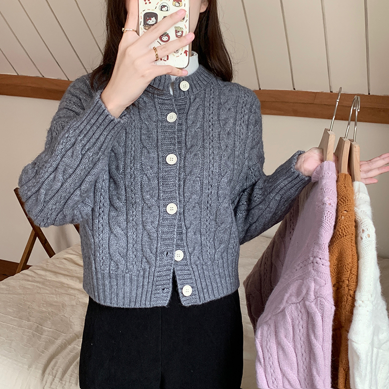 實拍秋冬新款復古開衫麻花毛衣女寬鬆百搭慵懶風軟糯針織上衣
