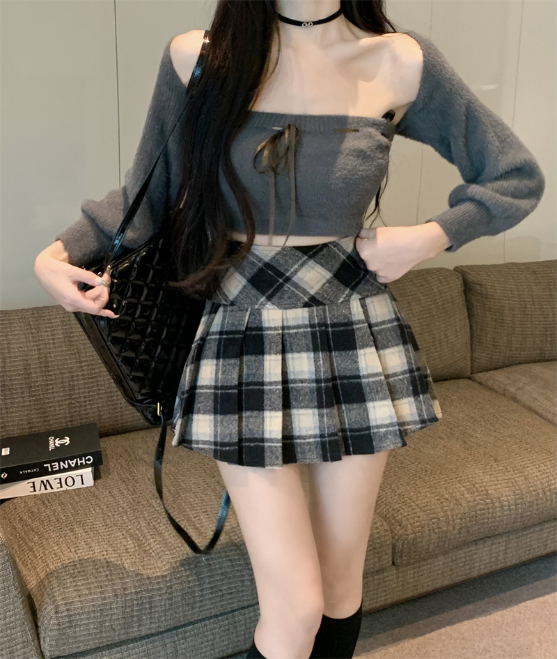 實拍~格紋毛呢裙百褶短裙女秋冬百搭防走光小個子A字半身裙