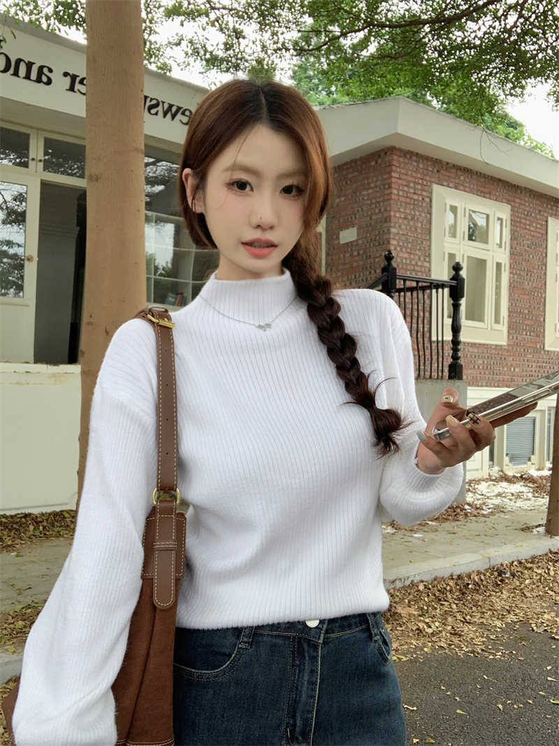 實拍  秋冬基礎款半高領洋氣長袖百搭顯瘦針織衫毛衣女