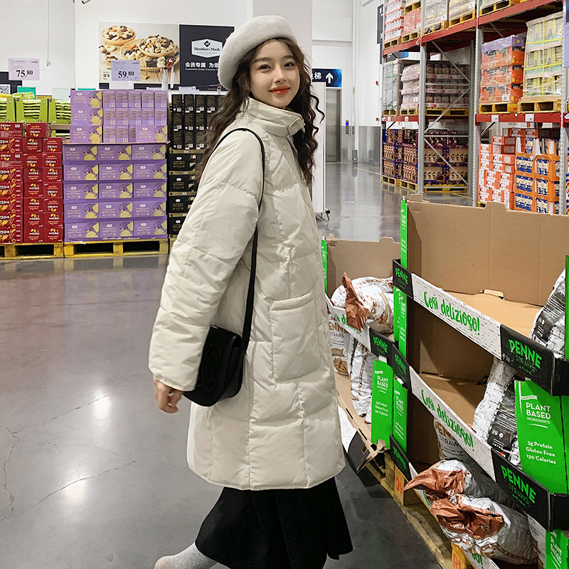 實拍奶兔星球長款羽絨服女大口袋防風扣冬季時尚小個子立領棉外套