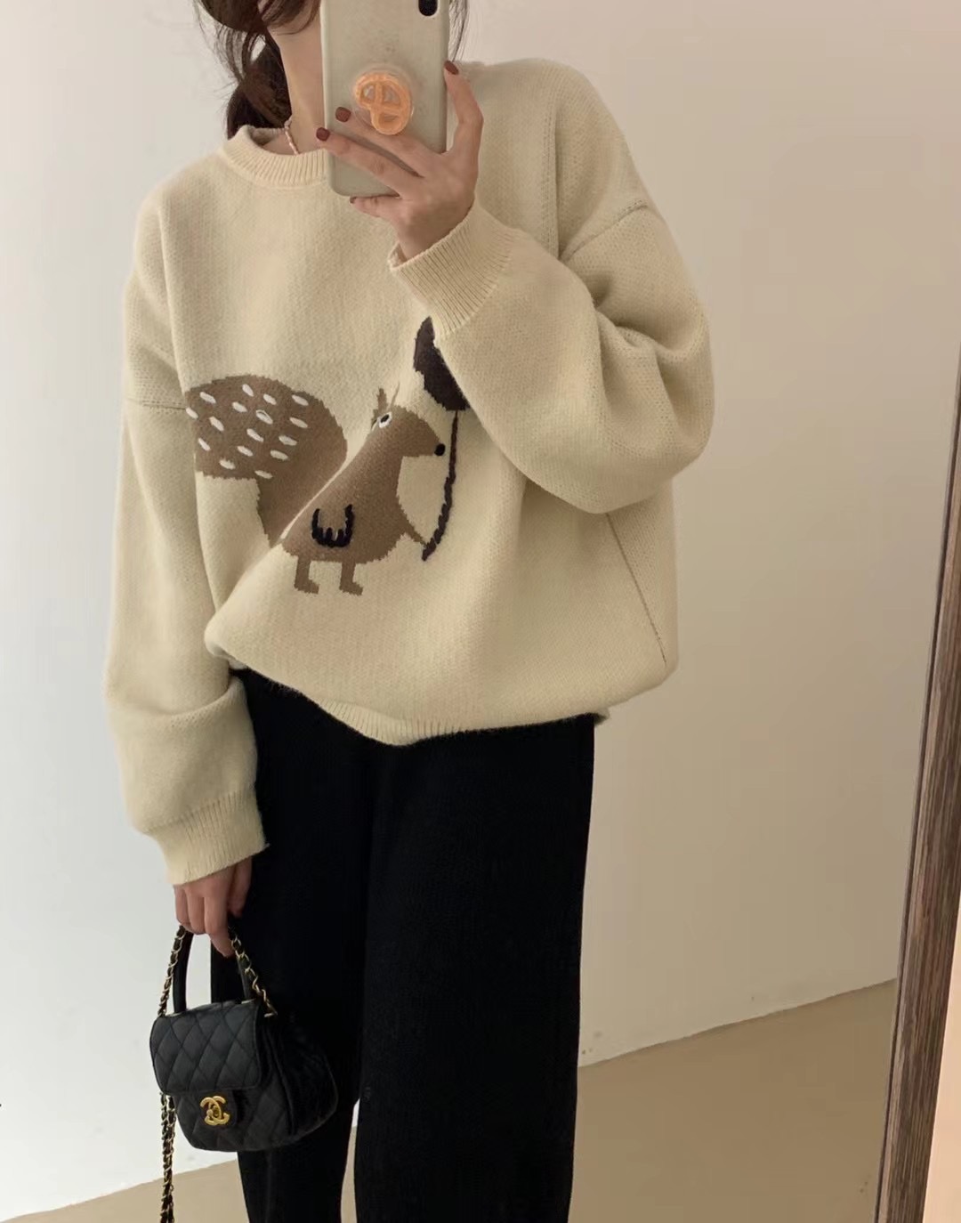 韓系套頭寬鬆小松鼠毛衣簡約百搭圓領上衣
