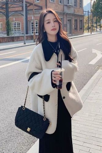 American retro college small fragrance style fur one-piece lamb wool coat for women autumn and winter new high-end jacket top