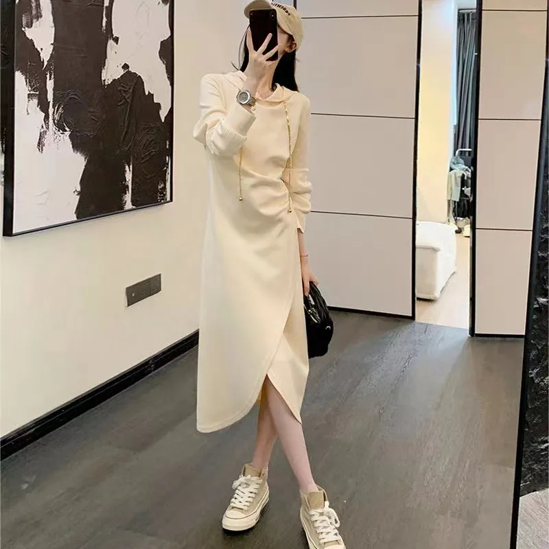 時尚洋氣連帽衛衣裙女2023秋季新款寬鬆減齡休閒中長款過膝連衣裙