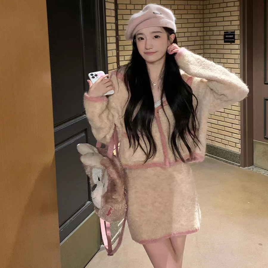 法式海軍領時尚套裝女裝秋季長袖針織衫高腰顯瘦包臀半身裙兩件套