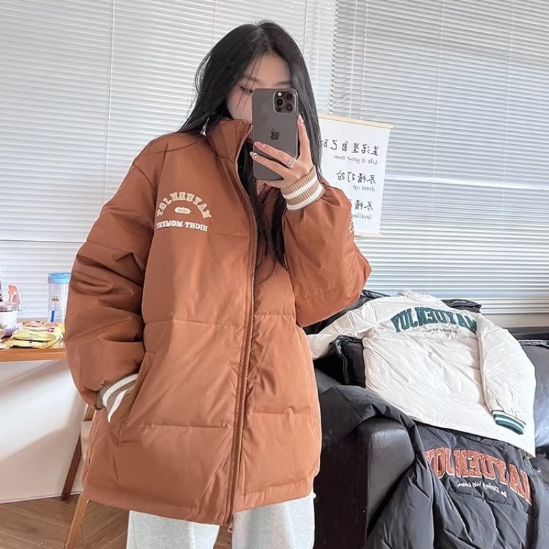 Stand collar cotton coat for women 2023 autumn and winter new style bread coat American loose national trend brand couple cotton coat and jacket