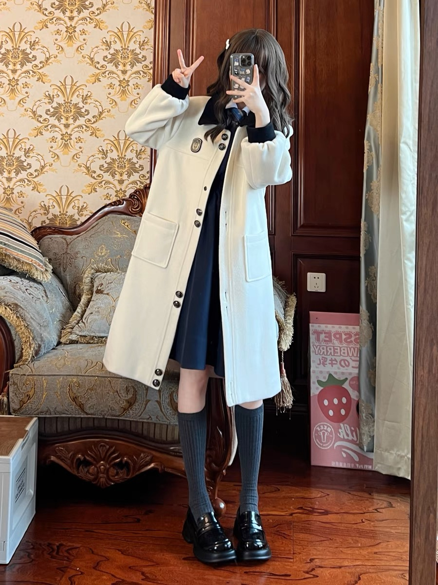 學院風呢子外套女2023年秋冬新款高級感氣質中長款毛呢上衣