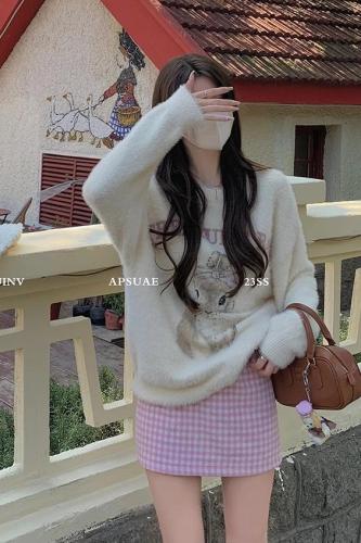 Baishui women's soft and great rua!! Long-sleeved sweater early autumn thickened round neck printed lazy style top