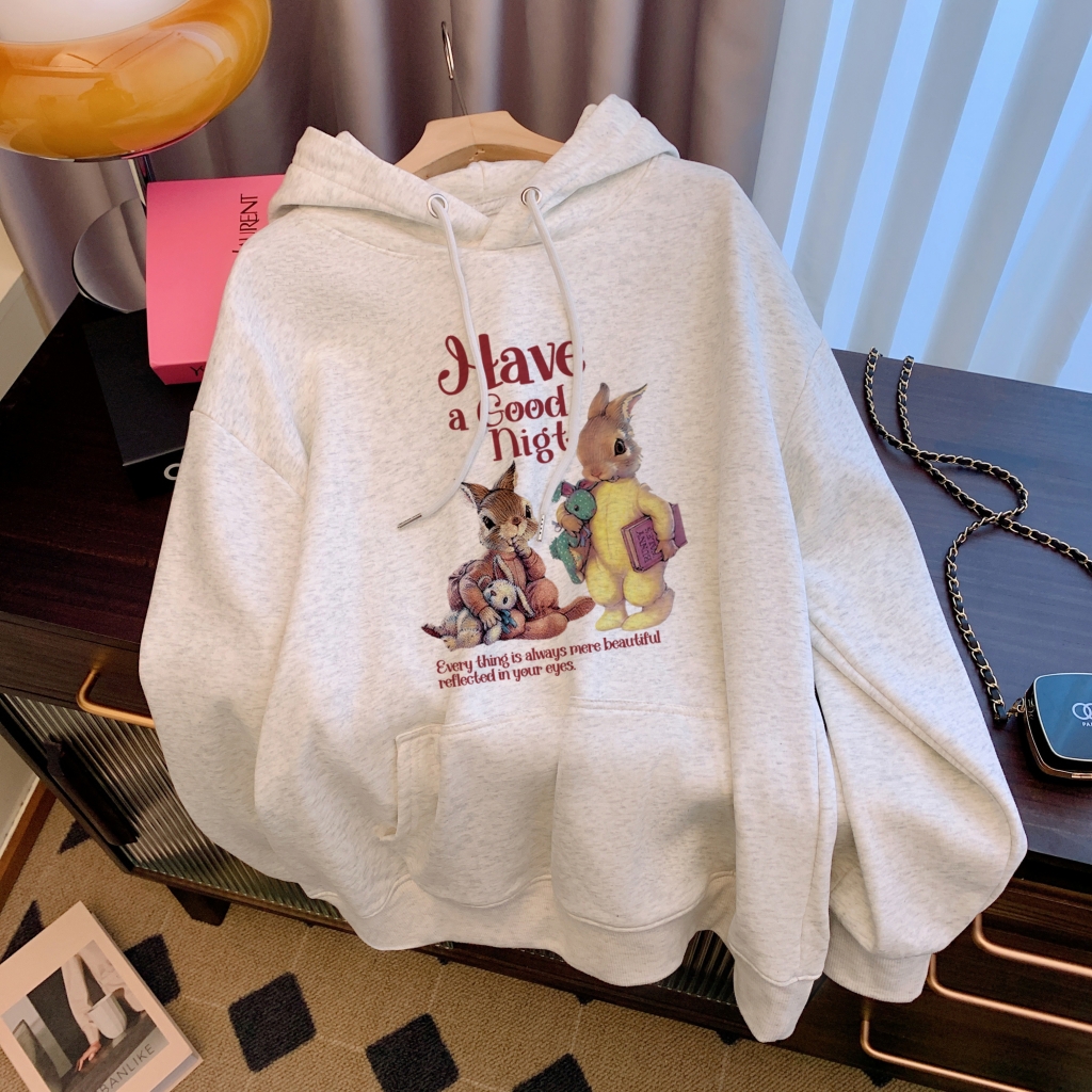 Actual shot of Huamian Thin 310g/Fleece 410g Autumn and Winter Sweater Women's Printed Large Size Women's Wear