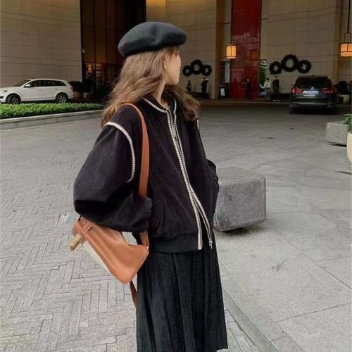 Korean style small fragrant style short baseball uniform for women spring and autumn new design niche oversize jacket trendy