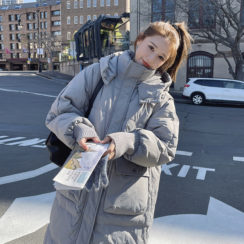 實拍2023冬新款中長款羽絨棉服女韓版大口袋連帽寬鬆加厚ins棉衣