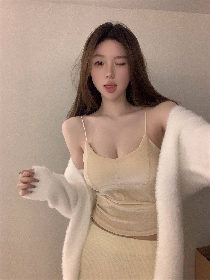 實拍價港風吊帶外穿美背文胸一體帶胸墊內搭打底bm金絲絨上衣