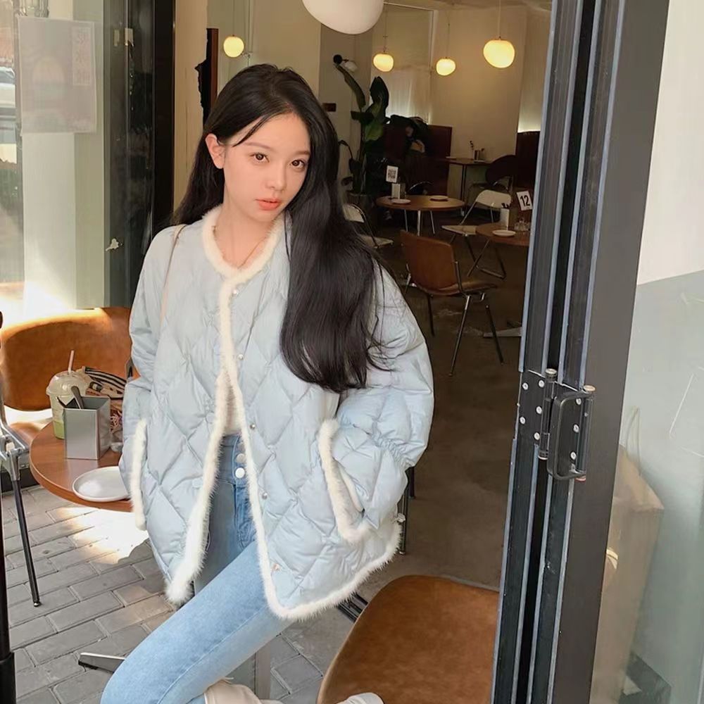 菱格羽絨棉服女冬季設計感小眾輕薄棉衣新款2023高級感短外套