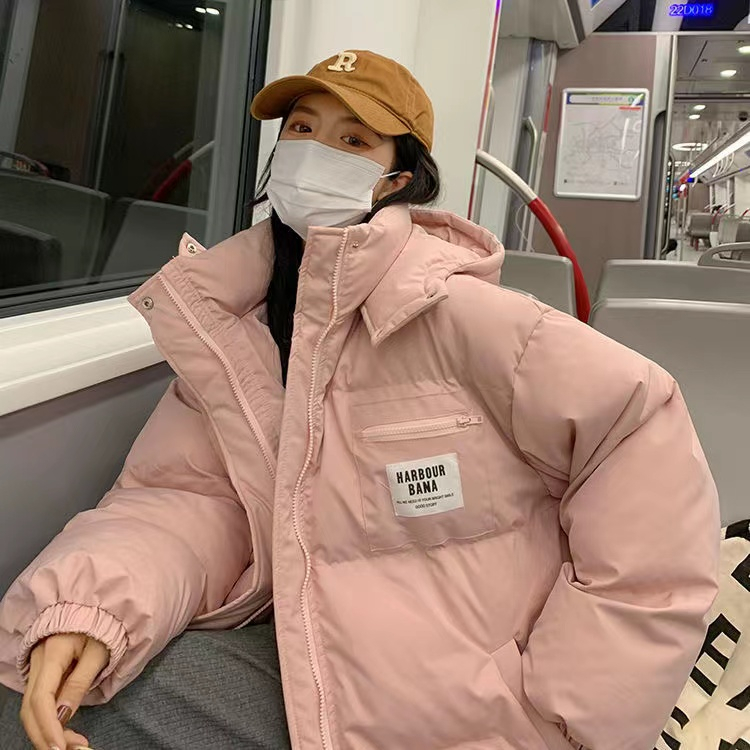 Official picture of pink down cotton coat for women in autumn and winter new loose Korean style small coat bread coat patch cotton coat for women
