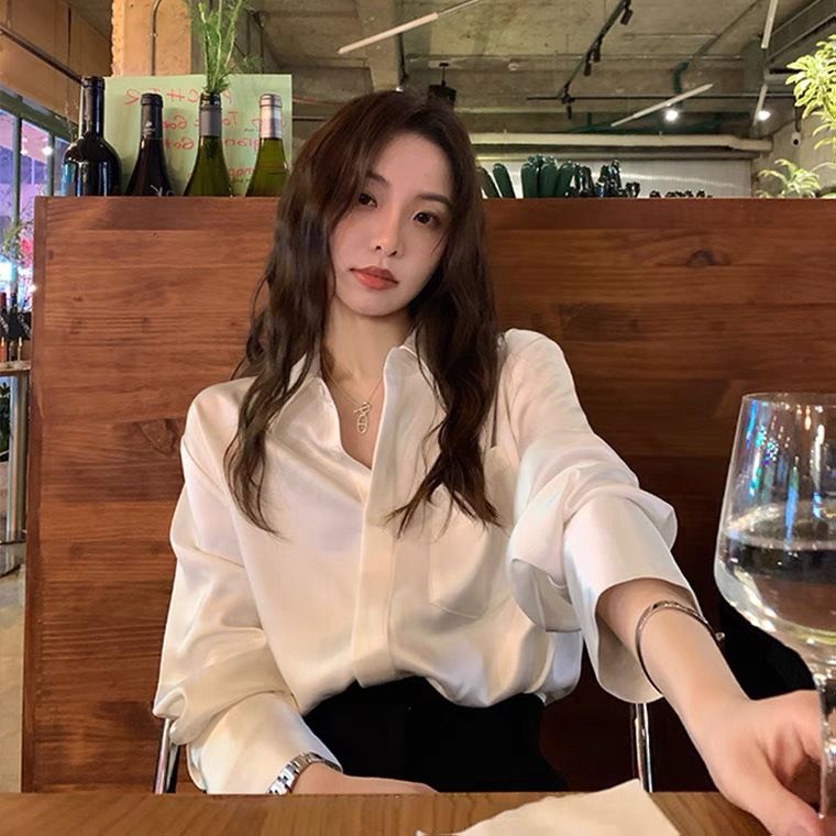 高級感氣質醋酸緞面鹽系襯衫女夏季設計感小眾襯衣寬鬆粉色上衣薄