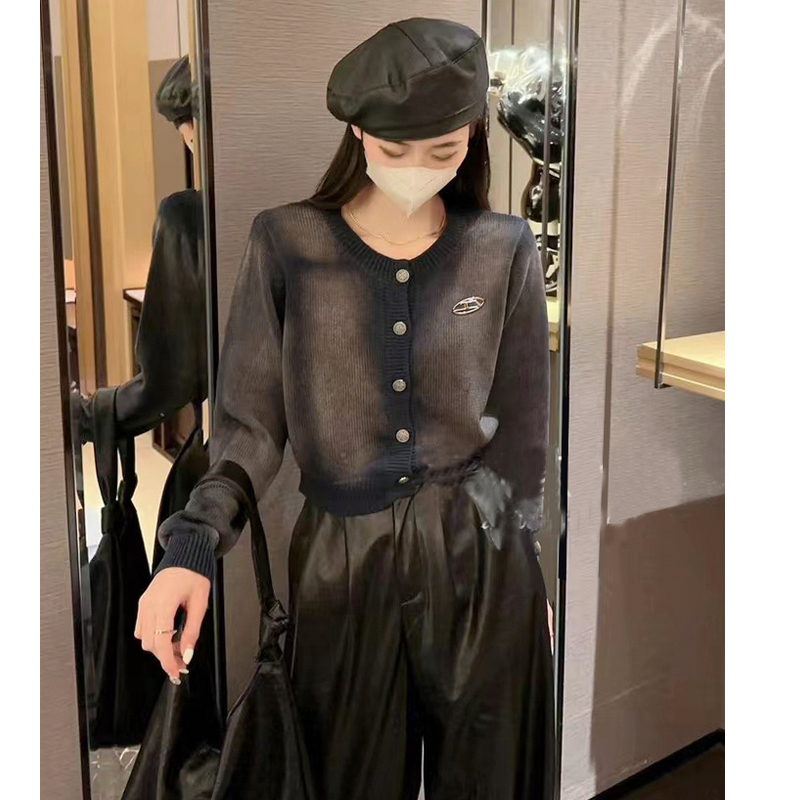 暈染毛衣開衫女潮牌秋冬季扎染毛衫外套漸變色針織短款上衣