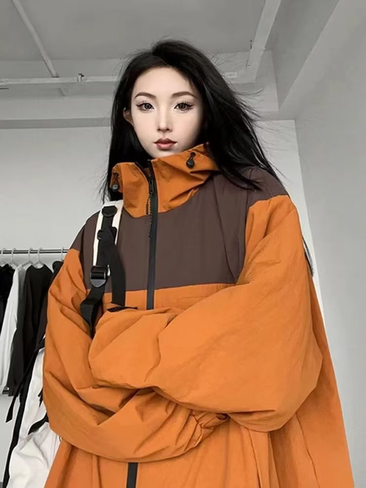 High street American style work jacket waterproof and windproof jacket for women spring and autumn loose ins trend hooded cardigan jacket