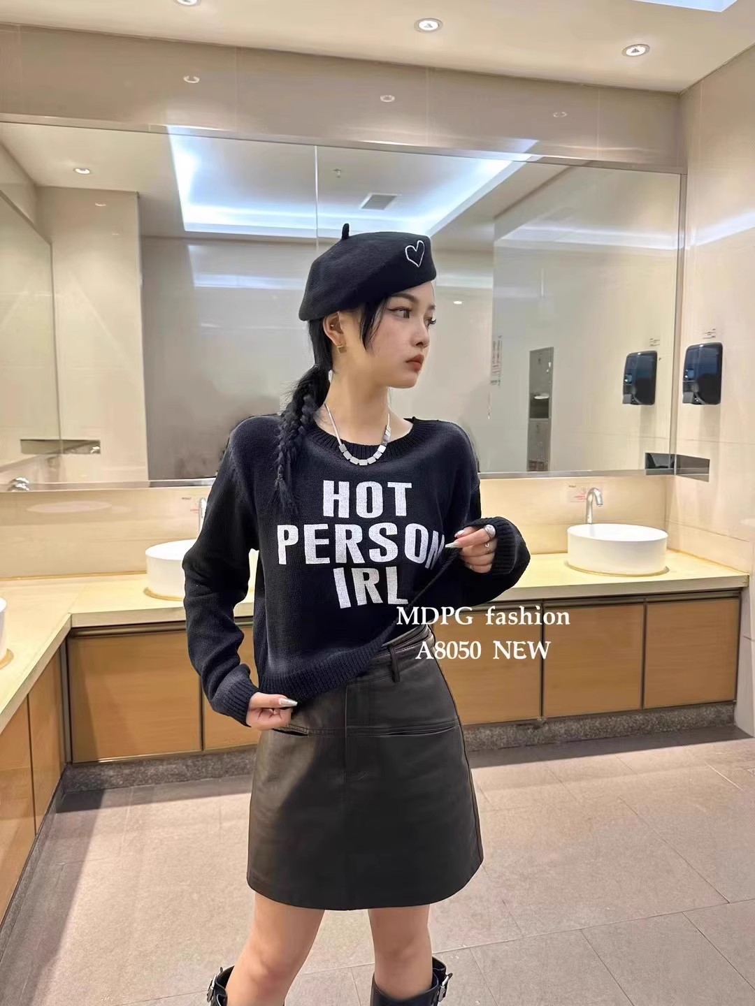 2023早秋新款美式復古寬鬆字母印花針織衫女圓領小眾百搭長袖毛衣