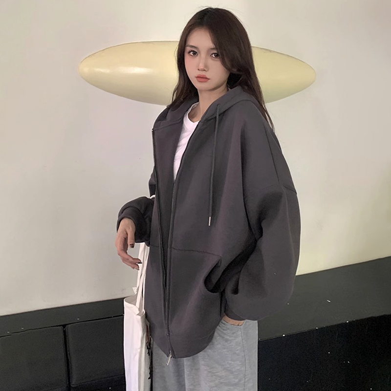 2023年新款美式秋冬oversize連帽加絨衛衣女春秋季慵懶風外套