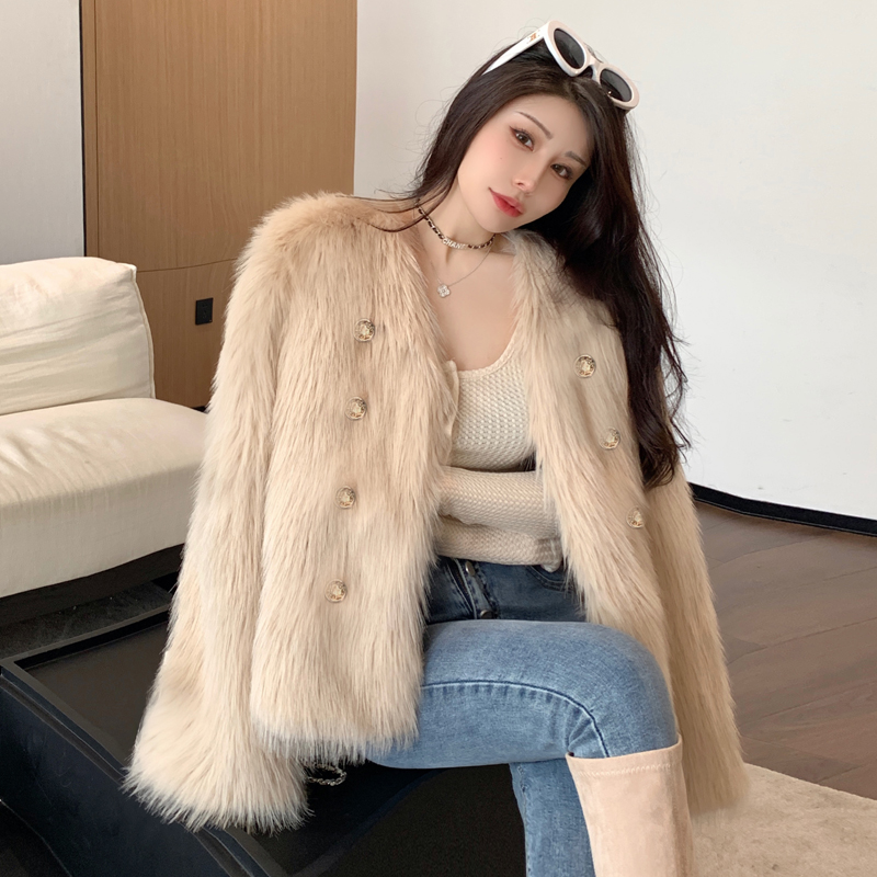 Actual shot of chaebol daughter 2023 winter new Korean style imitation fox fur young fur coat for women