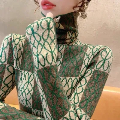 高領毛衣女秋冬打底衫2023年新款時髦洋氣針織衫上衣女士內搭