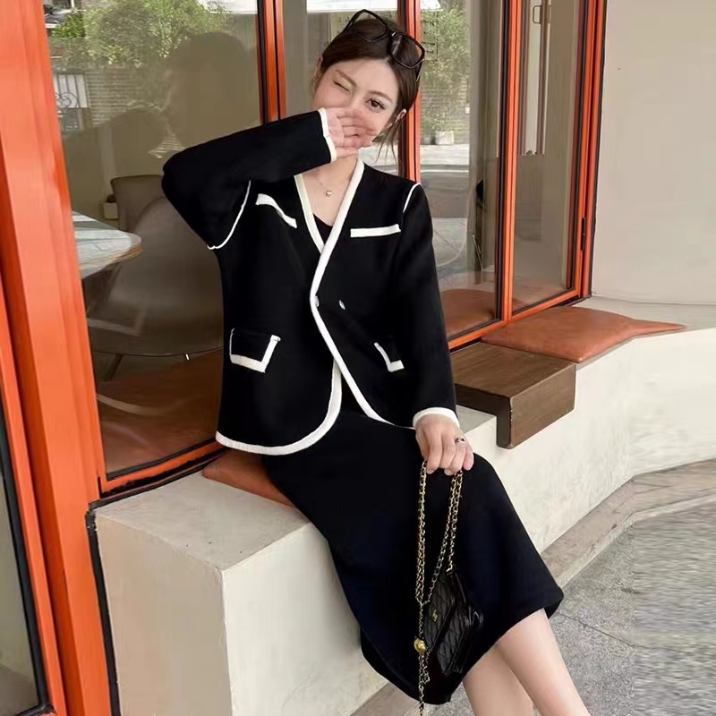 小香風高級感氣質名媛御姐套裝法式桔梗針織毛衣吊帶連衣裙春秋女