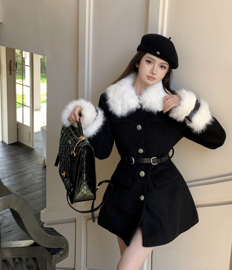 實拍 學院風毛呢外套少女感毛領加厚加棉外套