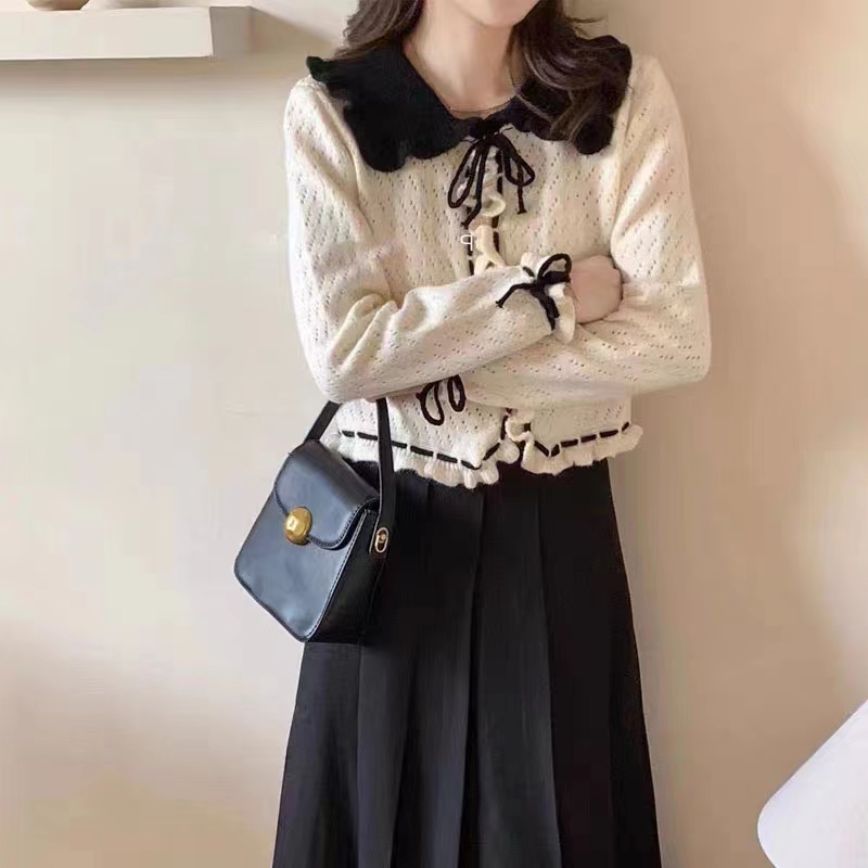 上衣長袖開衫娃娃領甜美