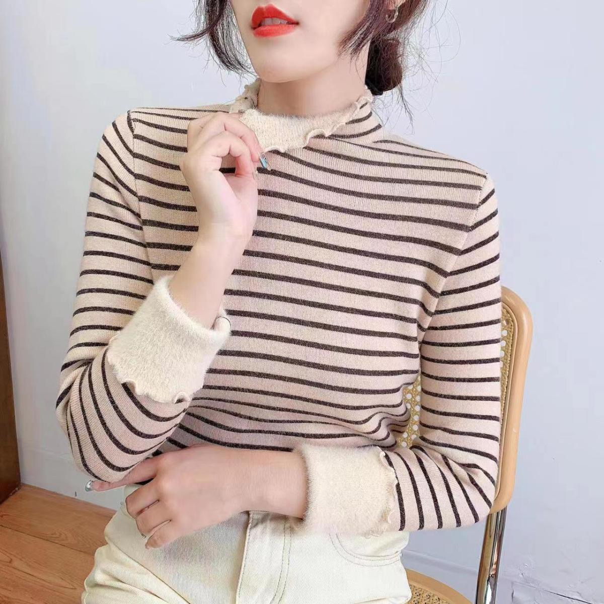 毛衣工廠半高領毛衣女秋冬新款加厚保暖上衣一體絨打底衫內搭潮