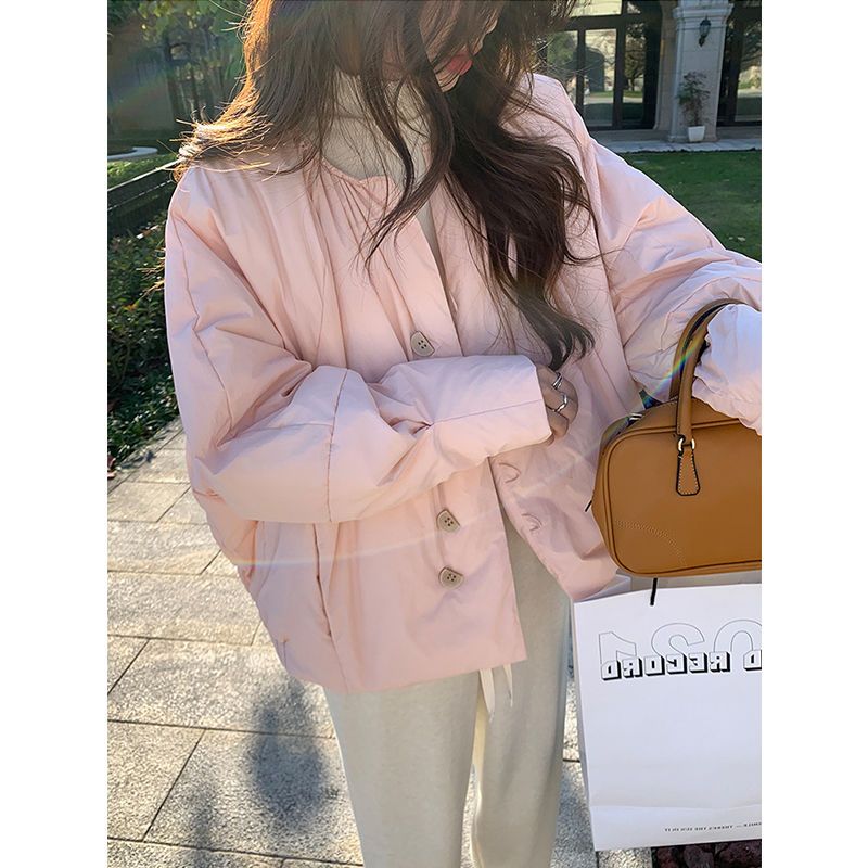 時尚粉色短款小個子棉服女休閒韓版寬鬆外套小眾2023年冬季新款潮