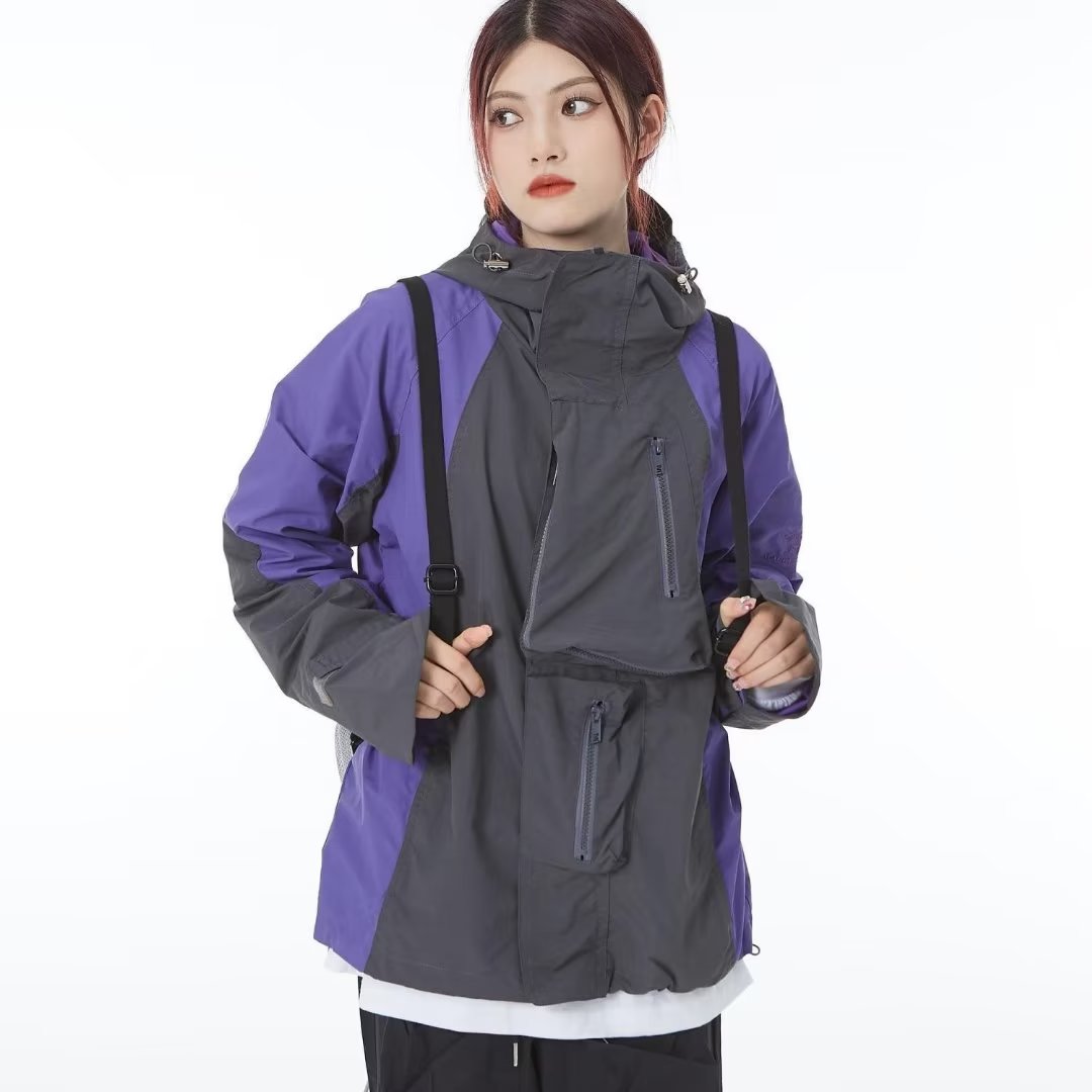 National trend functional style color-blocked jacket for women three-in-one spring and autumn outdoor mountaineering jacket hooded couple jacket