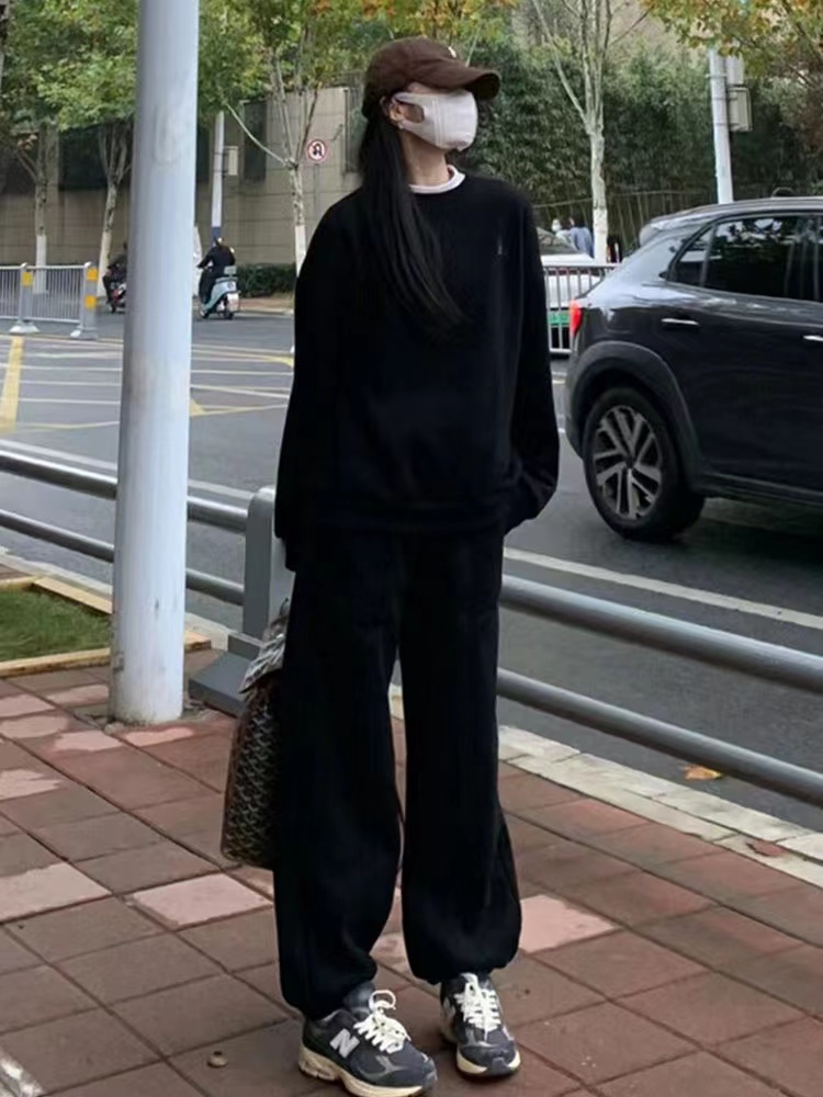 甜系穿搭炸街休閒束腳褲套裝時尚運動服衛衣兩件套女春秋