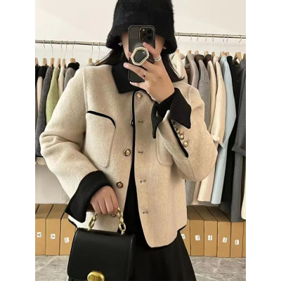 雙面呢大衣女短款外套名媛小香風外套撞色春秋新款韓版小個子