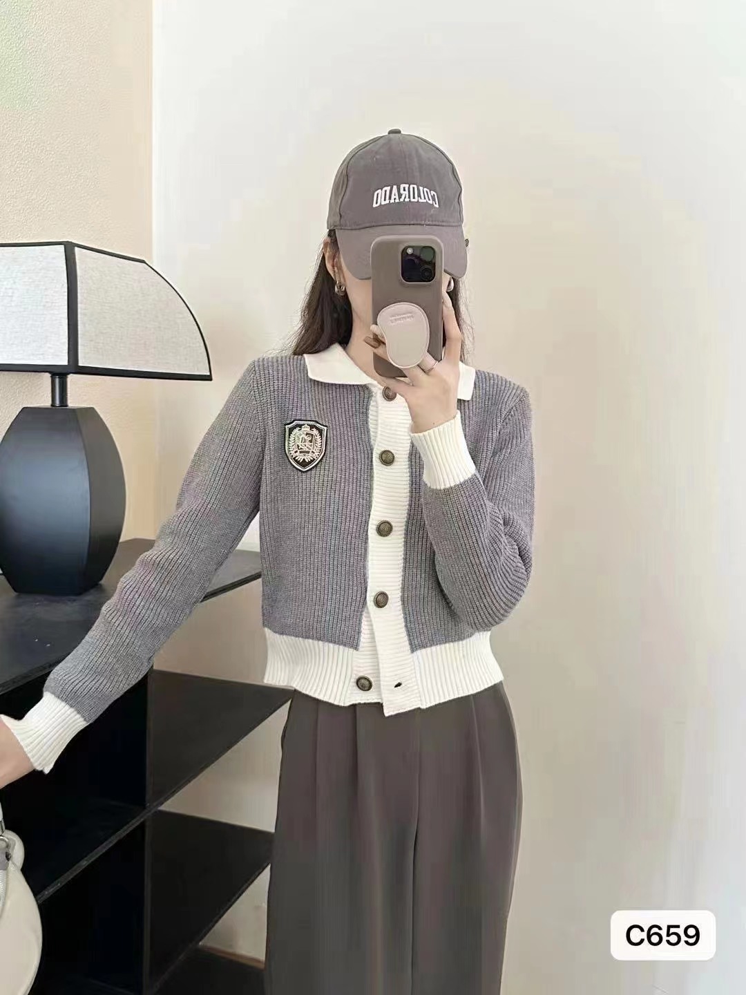 2023秋冬新款韓版東大門慵懶風翻領刺繡長袖開衫上衣女