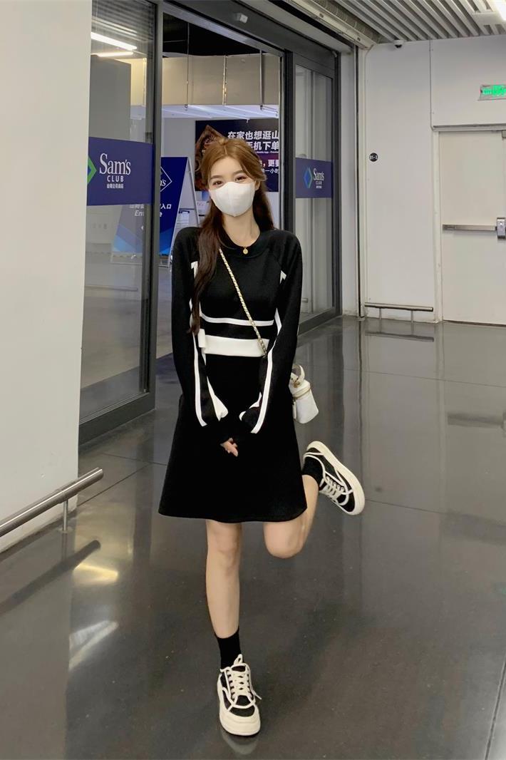 New Autumn and Winter Skirts Plus Size Women's Clothing Contrast Color Splicing Mid-Length Fake Two-piece Dress Niche