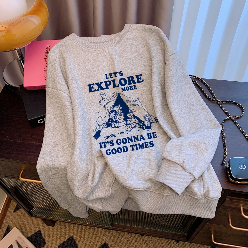 Actual shot of Huamian Thin 310g/Fleece 410g Autumn and Winter Sweater Women's Printed Large Size Women's Wear