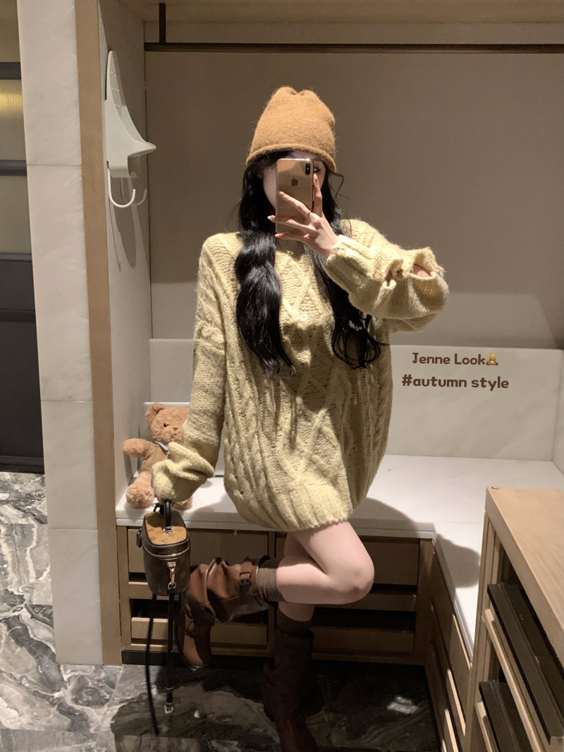 實拍 秋冬日系鬆軟鏤空鈕扣上衣慵懶風寬鬆麻花毛衣女